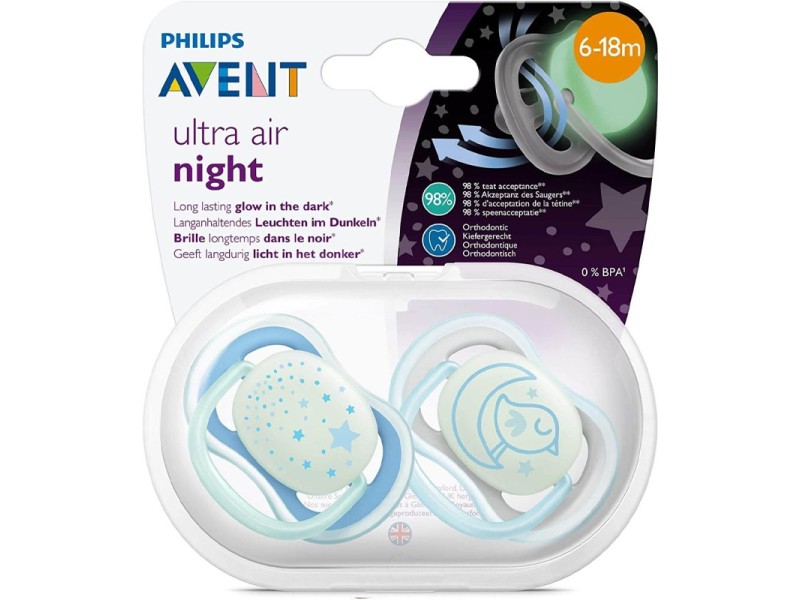 Philips avent sthr sil 6-18m ultra air night x 2 boy (scf376-21)