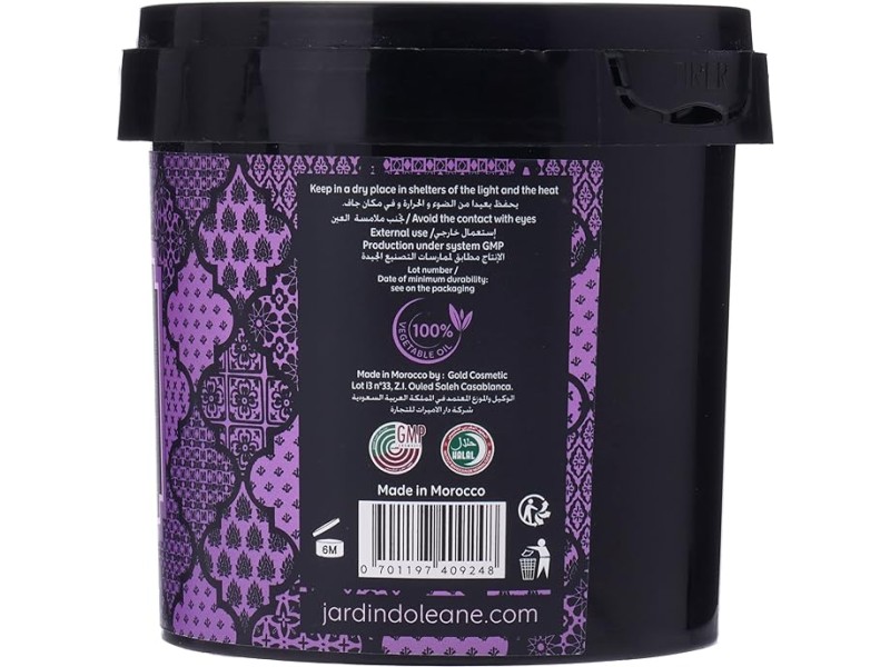 Jardin oleane moroccan black soap 500 gm with ghassoul & essential oil of rosemary