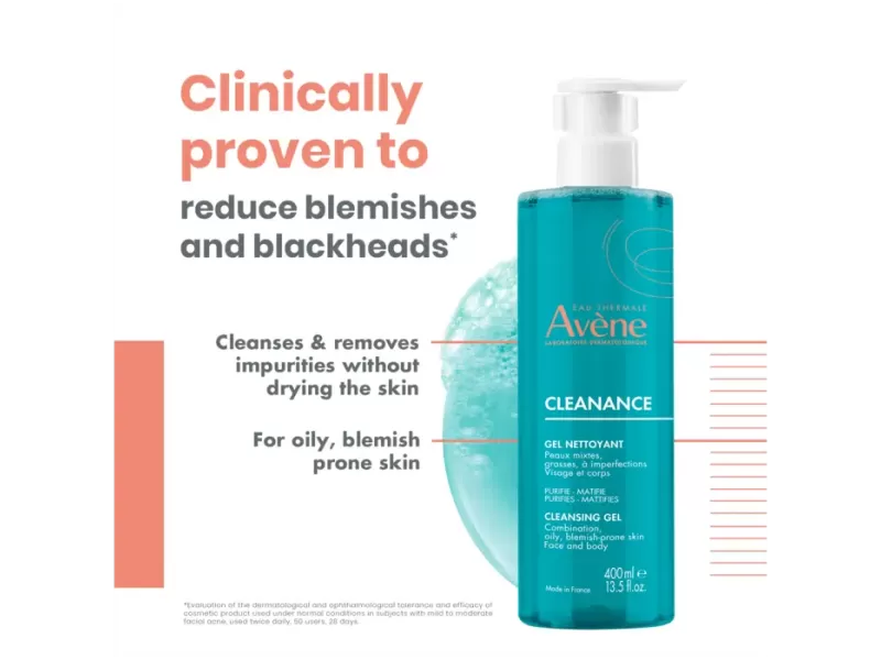 Avene cleanance cleansing gel soap free face & body 400ml