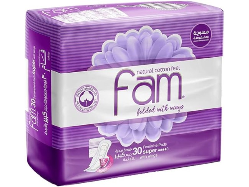Fam women napkins folded & compressed super with wings 30 pads