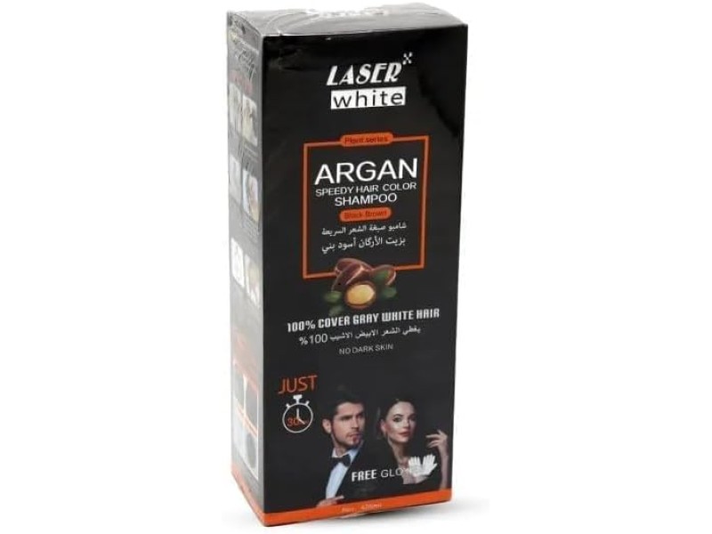Laser white hair color shampoo argan natural black 420ml