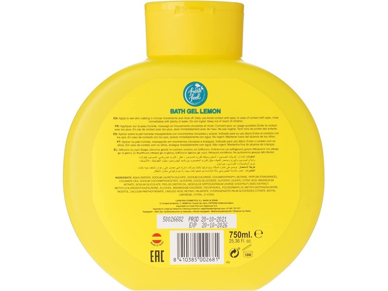 FRESH FEEL BATH GEL LEMON 750ML