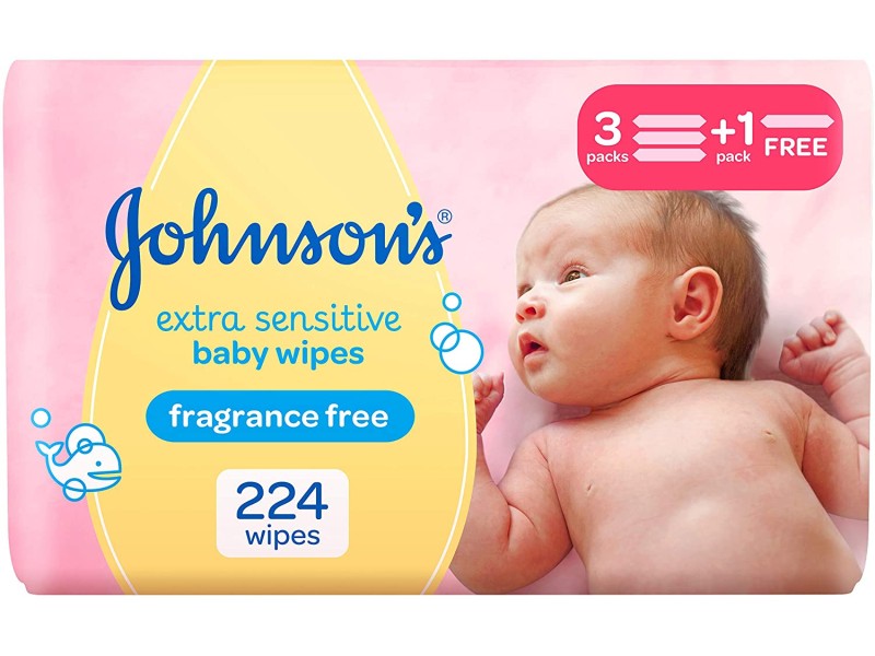 Johnsons extra sensitive baby wipes 56 wipes (3+1)