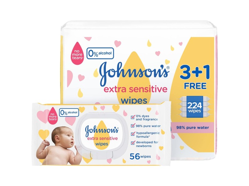 Johnsons extra sensitive baby wipes 56 wipes (3+1)