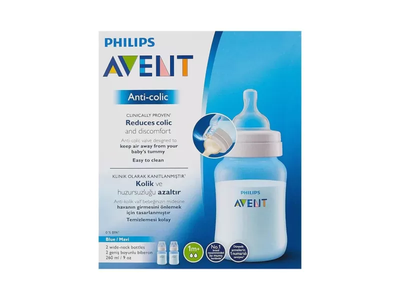 Avent plastic feeding bottle classic white +1m 260ml 2pcs scf563/62