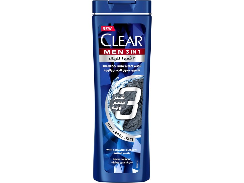 Clear shampoo body&face wash 200ml 3in1 men activated-charcoal