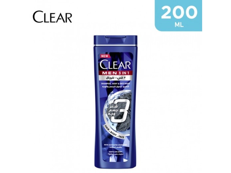 Clear shampoo body&face wash 200ml 3in1 men activated-charcoal