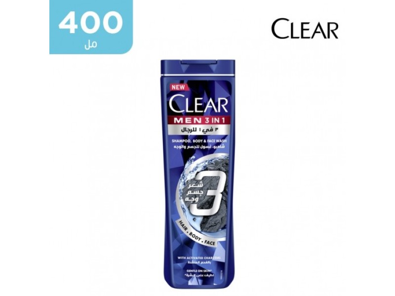 Clear shampoo body&face wash 400ml 3in1 men activated-charcoal