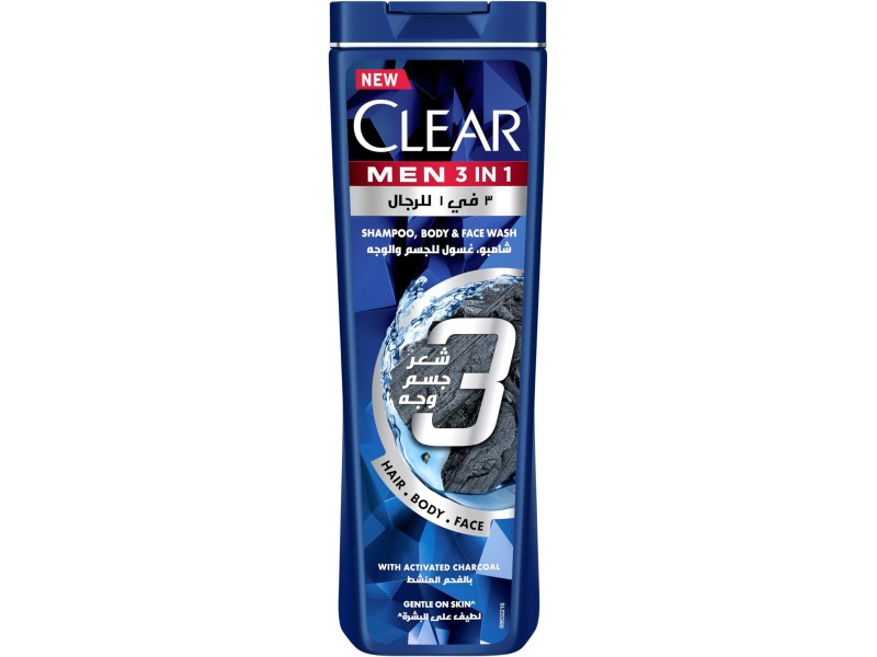 Clear shampoo body&face wash 400ml 3in1 men activated-charcoal