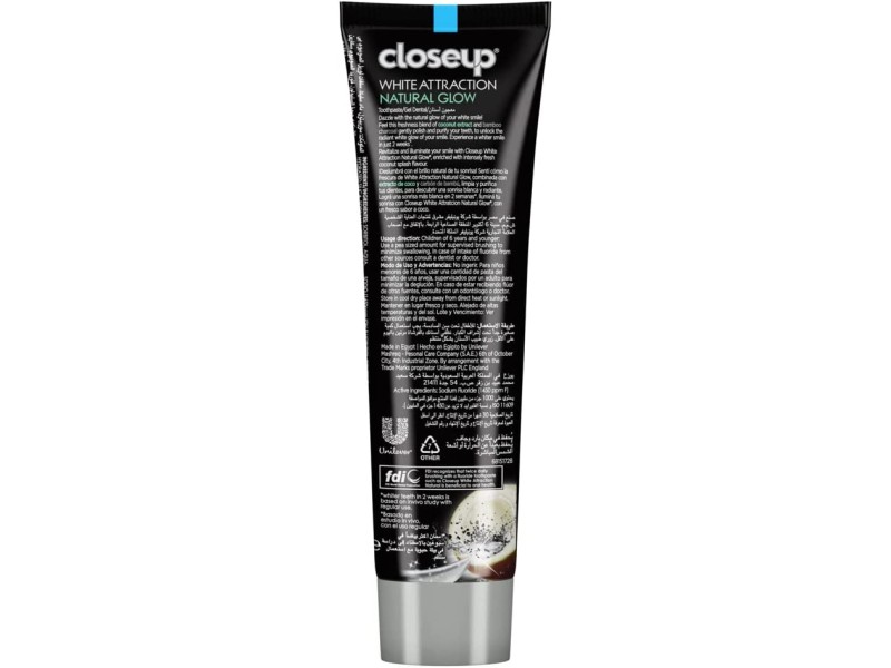 Closeup toothpastes white attraction 75 ml coconut extract + bamboo charcoal
