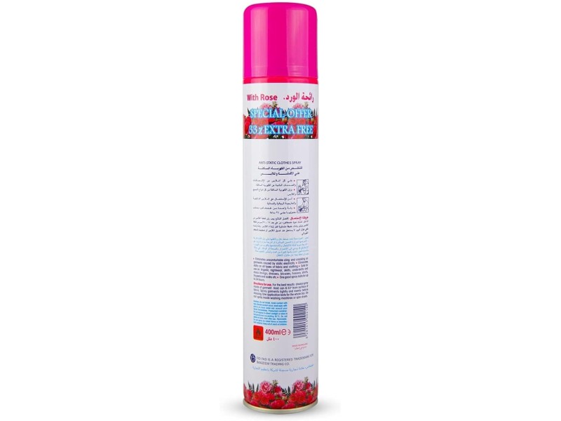 FD FAD ANTI STATIC SPRAY 400 ML WITH ROSE 33% EXTRA